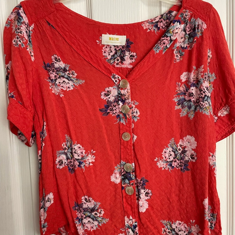 Maeve floral puff sleeve button top